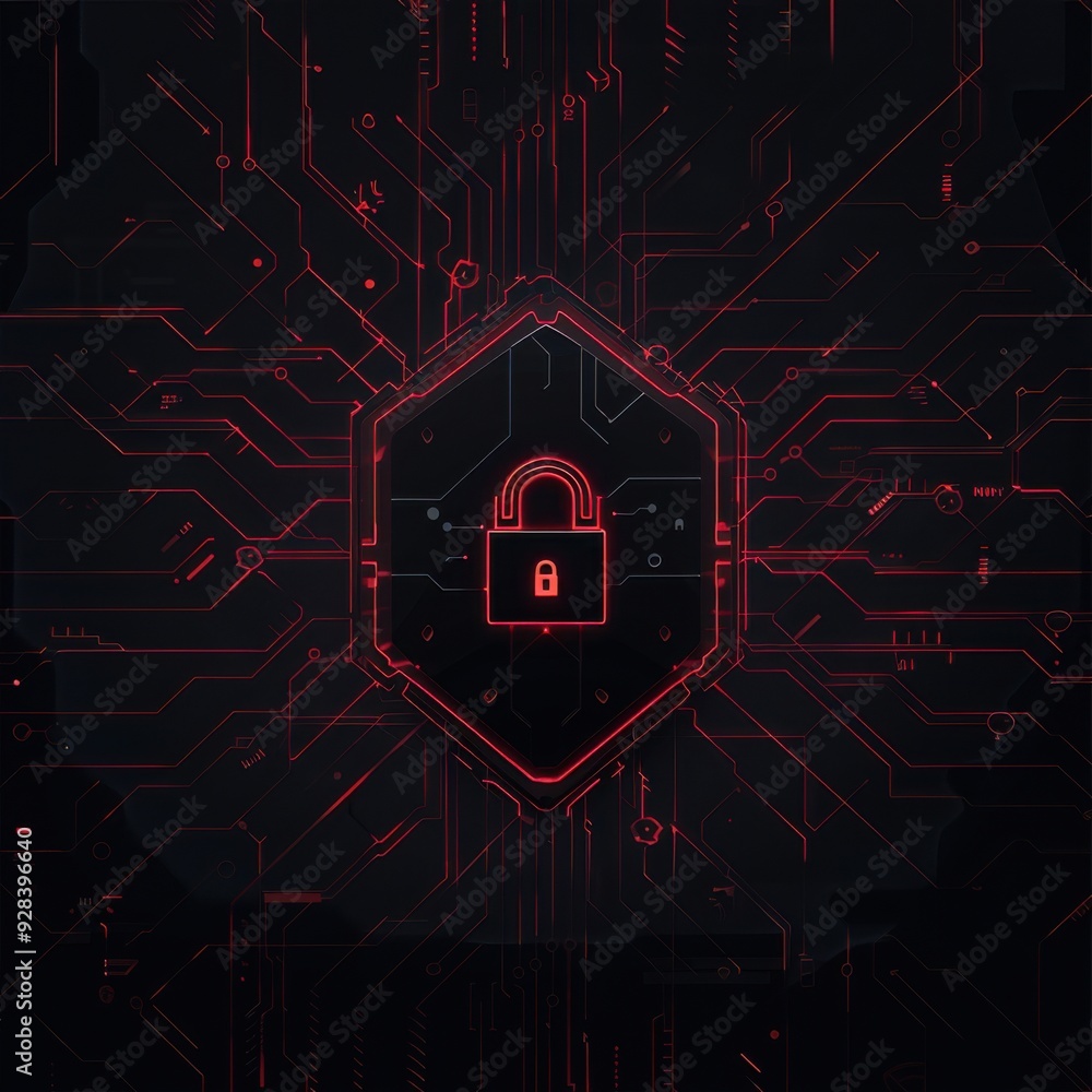 Poster padlock in shield with circuitry