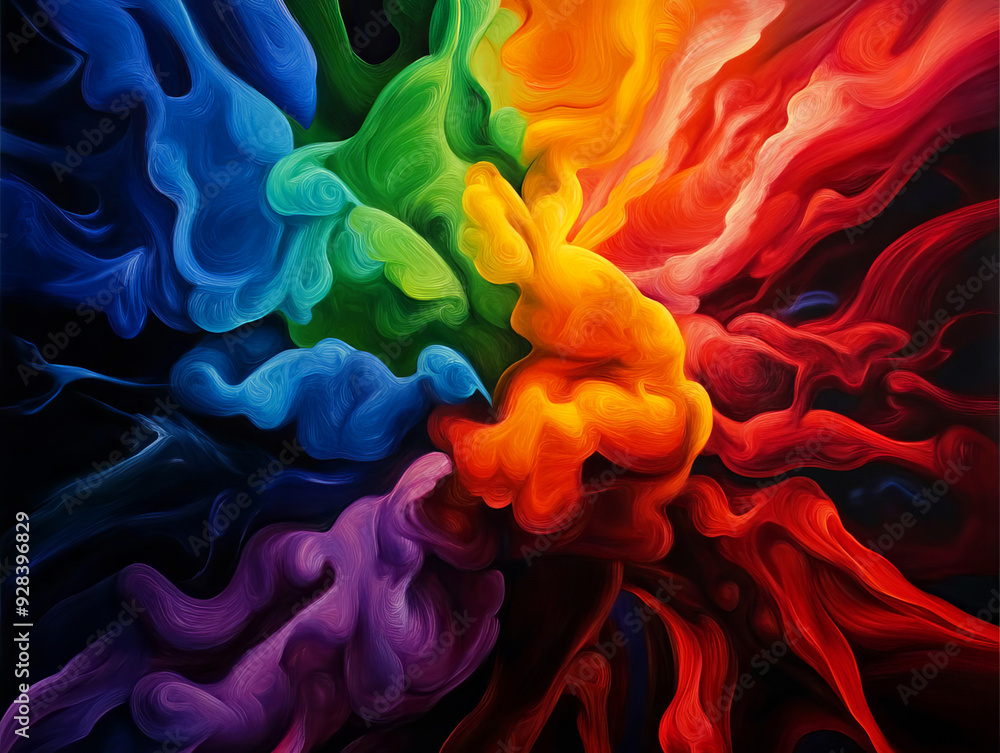 Poster a vibrant explosion of colors forms an abstract artwork, showcasing fluid shapes and dynamic movemen