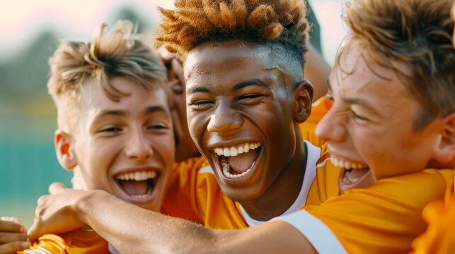 Happy Diverse Teenage Boys Celebrating Victory in Sports - Powered by Adobe