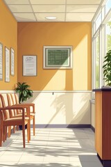 Bright and Welcoming Waiting Room with Sunlight Streaming Through Windows and Comfortable Seating