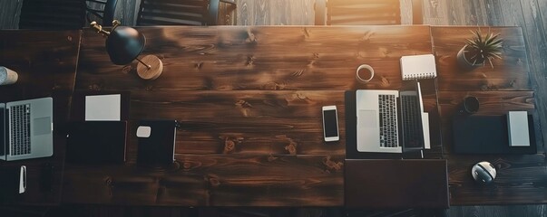 Banner top view business people meeting together at office desk in conference room. Panorama Team business meeting partnership plan brainstorm together. Team Collaborate partner group, Generative AI