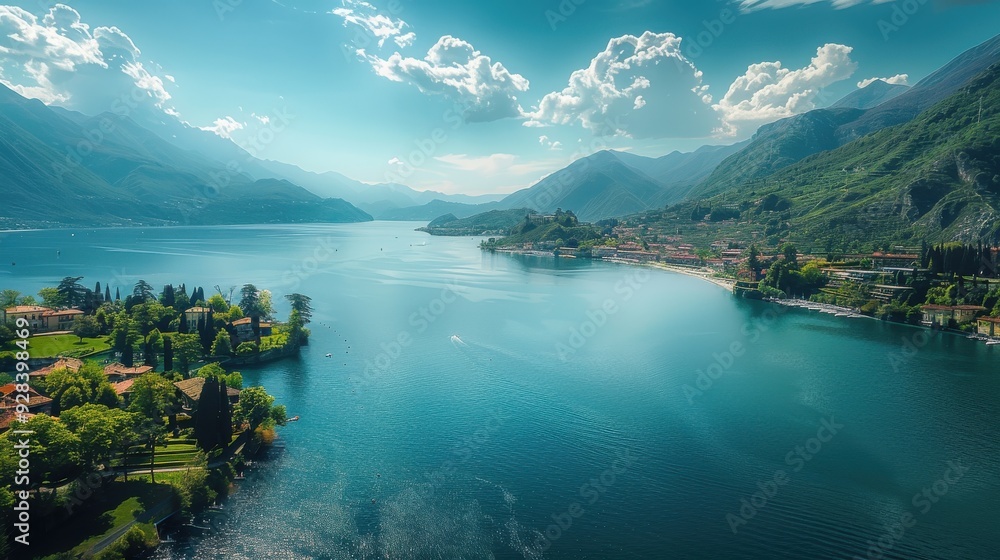 Poster A beautiful lake with a town on the shore