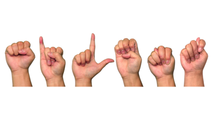 hand showing sign,  American Sign Language, SILENT, isolated on transparent background