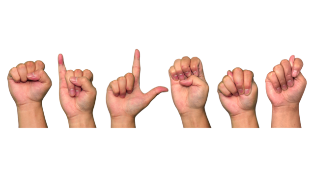 hand showing sign,  American Sign Language, SILENT, isolated on transparent background