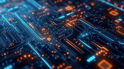 Obraz premium Abstract representation of data transferring on a circuit board, creating a complex network of connections