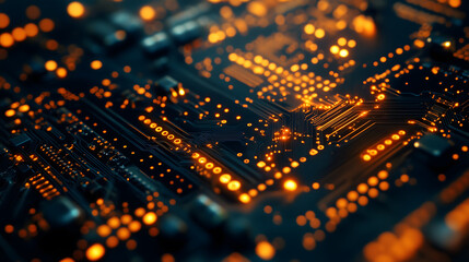 Obraz premium Abstract representation of data transferring on a circuit board, creating a complex network of connections