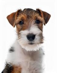 ワイアー・フォックス・テリアの子犬のポートレート（Wire Fox Terrier puppy portrait on white background）
