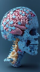 A creative puzzle representation of a skull revealing the brain, symbolizing mind and thought processes.