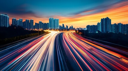 Fototapeta premium Road with light trails of passing vehicles motion