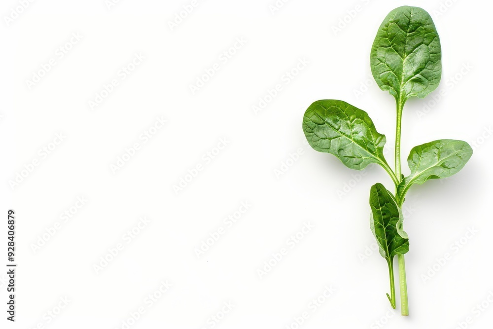 Poster Fresh spinach on white background with space for text Top view