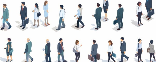 Fototapeta premium Isometric large set of businessmen and business woman, front view and rear view, illustration, Generative AI