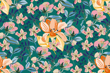 Cute feminine watercolor seamless pattern with wildflowers.hand drawn, not AI