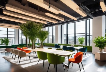 Fototapeta premium contemporary meeting space featuring sleek innovative bright aesthetic productive collaboration, area, furniture, technology, design, modern, layout