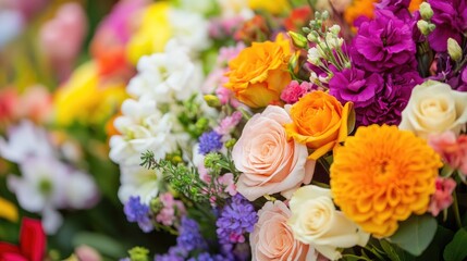 Obraz premium Close-up of European festival flowers being arranged, with space for text on the side