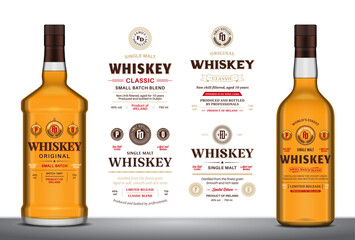 Vector whiskey labels and bottle mockups