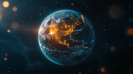 Obraz premium Earth from space at night with North America illuminated.