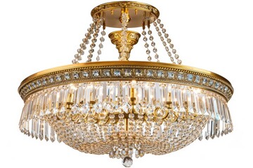 Gold crystal chandelier on white background