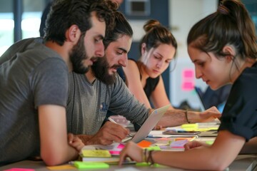 Fototapeta premium Group of people working in modern office, Generative AI