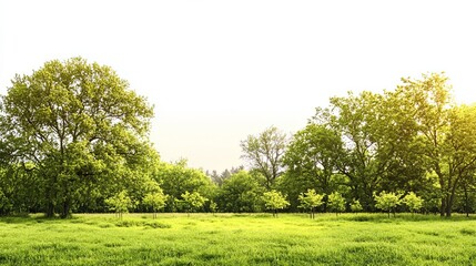 Obraz premium Lush Green Forest Meadow with Sunlight Filtering Through Trees