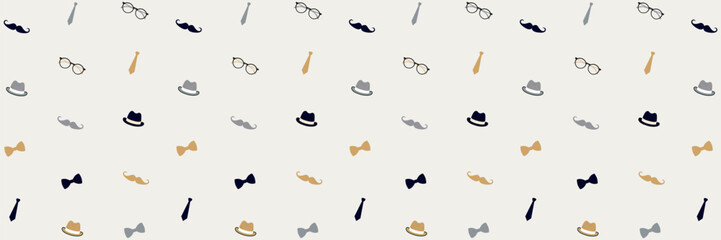 Modern fathers day background pattern flat vector illustration. Seamless pattern with tie, hat, mustache and glasses. fathers day sales background suitable for promotion on brochure, banner, website