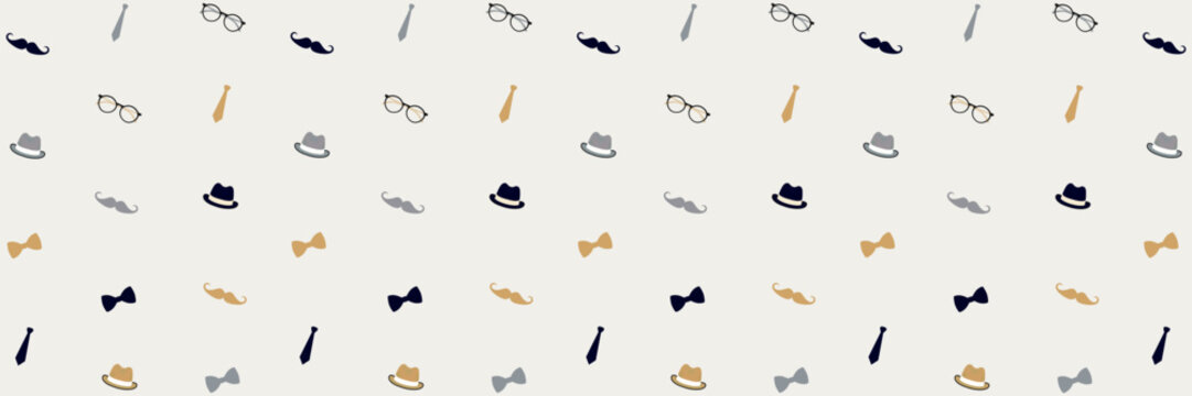 Modern fathers day background pattern flat vector illustration. Seamless pattern with tie, hat, mustache and glasses. fathers day sales background suitable for promotion on brochure, banner, website