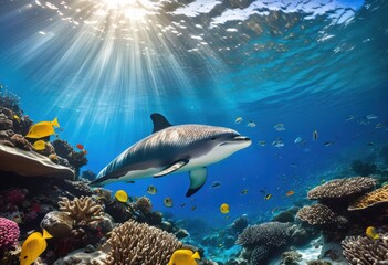 Fototapeta premium vibrant underwater ecosystems filled colorful marine life diverse sea creatures lively ocean environment, biodiversity, aquatic, fish, coral, habitat, species