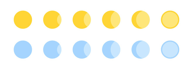 Moon set icons. Stages of a lunar eclipse. Flat style. Vector icons.