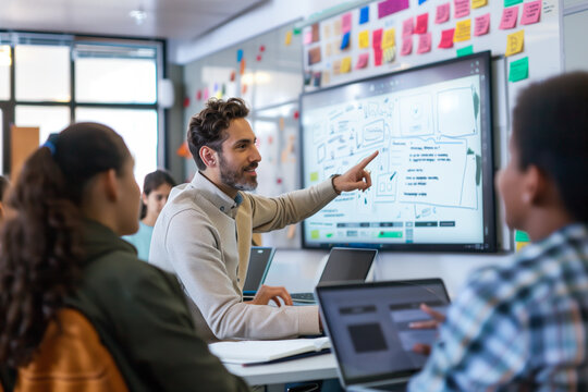 Teacher engaging students with interactive digital content