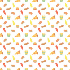 Seamless fast food pattern. fast food background. Drawn food pattern