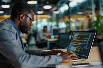 Obraz premium Man working on blockchain technology at office
