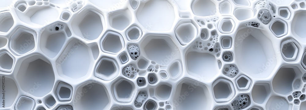 Poster 5. futuristic 3d design with interwoven hexagons and spheres, creating a sleek, abstract pattern on 