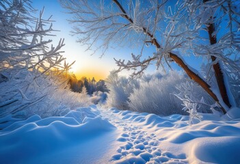breathtaking winter scenery featuring snow covered tree branches crisp blue sky, frost, ice, landscape, nature, cold, outdoors, white, forest, beauty