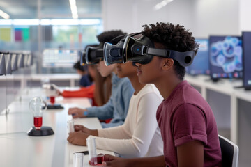 Students exploring with virtual reality headsets