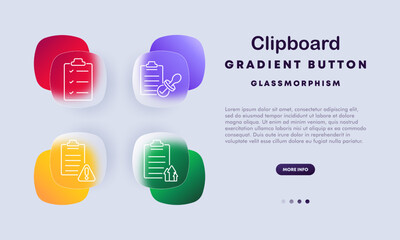 Clipboard set icon. Tasks, checklist, productivity, document management, office organization, planning, business tools, digital design, glassmorphism, workflow.