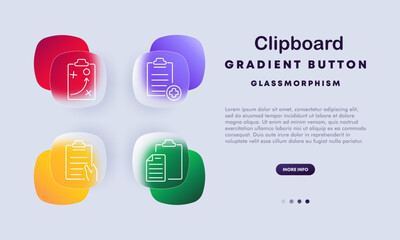 Clipboard set icon. Checklist, planning, tasks, productivity, document organization, office tools, business, workflow, digital design, glassmorphism.