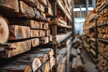 Fototapeta premium High quality photo of wood stored on shelves in a lumber yard
