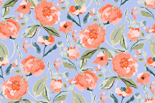 
Cute feminine watercolor seamless pattern with wildflowers.hand drawn, not AI