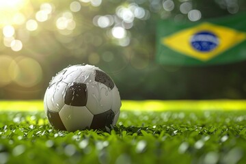 ai generative soccer ball with Brazilian flag background