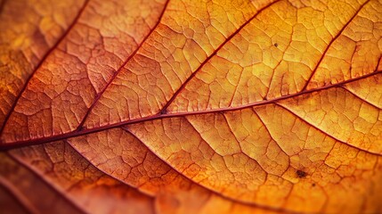 Fototapeta premium Close-Up of Autumn Leaf Veins in Vibrant Orange and Red Tones