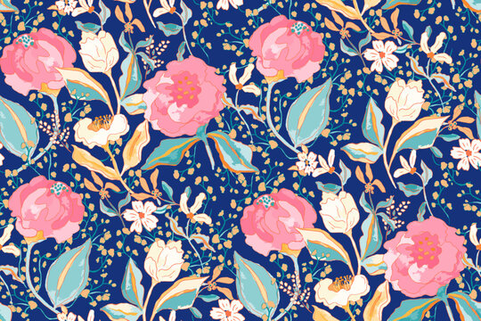 Cute feminine watercolor seamless pattern with wildflowers.hand drawn, not AI