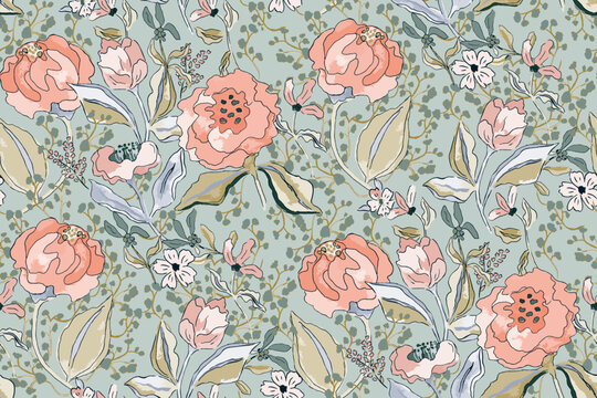 Cute feminine watercolor seamless pattern with wildflowers.hand drawn, not AI