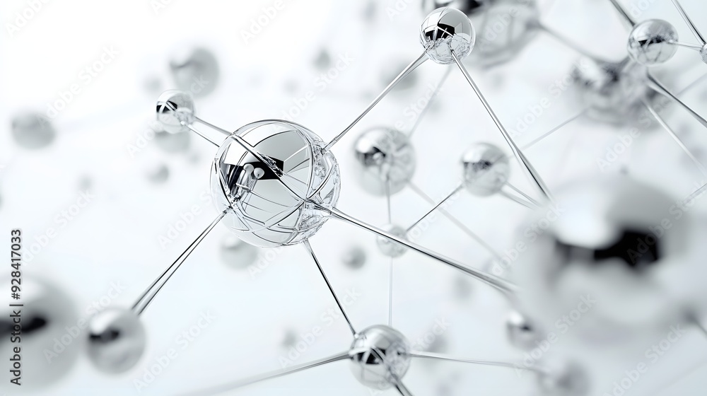 Poster 49. abstract 3d composition of interconnected geometric prisms and spheres with smooth gradients on 