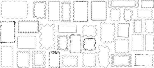 Decorative borders collection, wavy frames, abstract shapes, blank space for text, versatile use in design projects, and scrapbooking