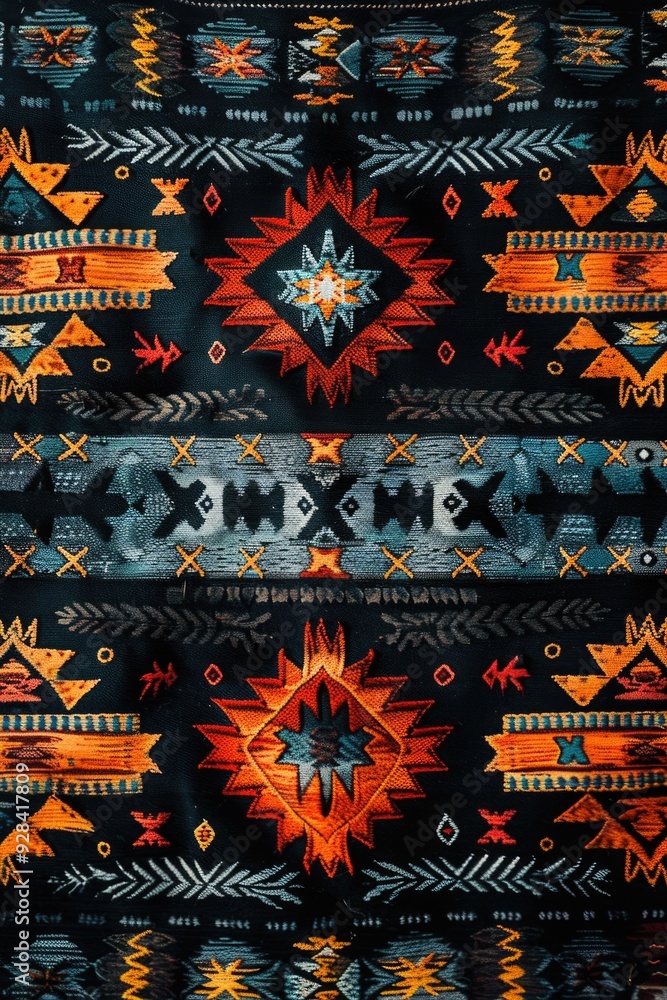 Poster a close-up view of a blanket with a repeating pattern, suitable for use in interior design or produc