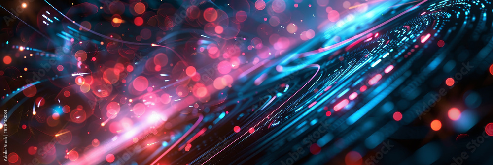 Poster a captivating abstract background with vibrant red and blue lights, swirling and intersecting to cre