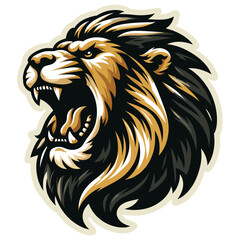Obraz premium Fierce roaring lion illustration in brown and black vector style, perfect for sports logos