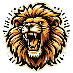 Fierce roaring lion illustration in bold colors, majestic decor, motivational posters