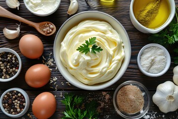 Ingredients and sauce in mayonnaise