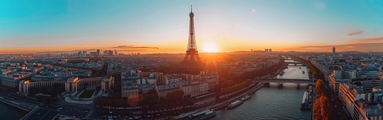 The city of Paris is lit up by the sun as it sets