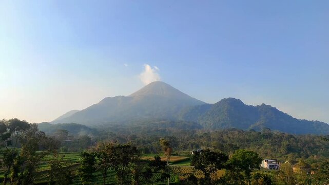 The view of penanggungan mountain in java island of Indonesia during sunny day